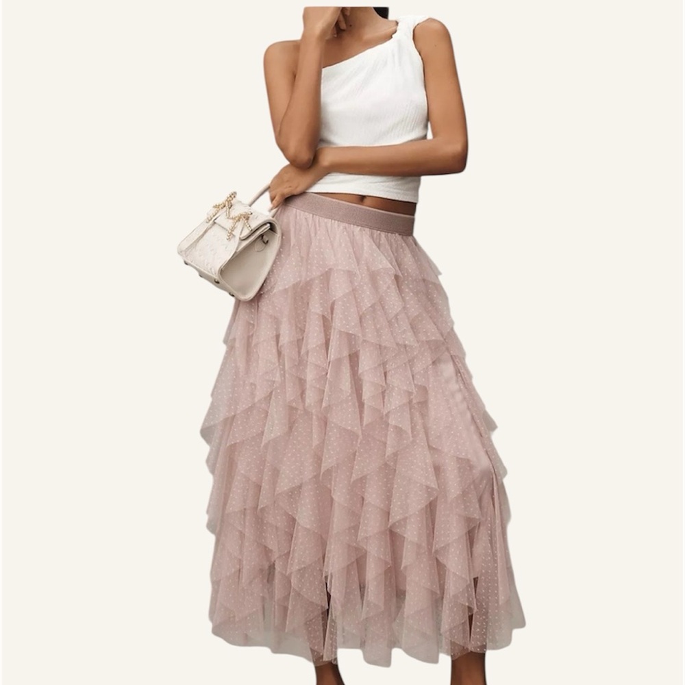 Anthropologie / the chéri ruffled tulle midi skirt